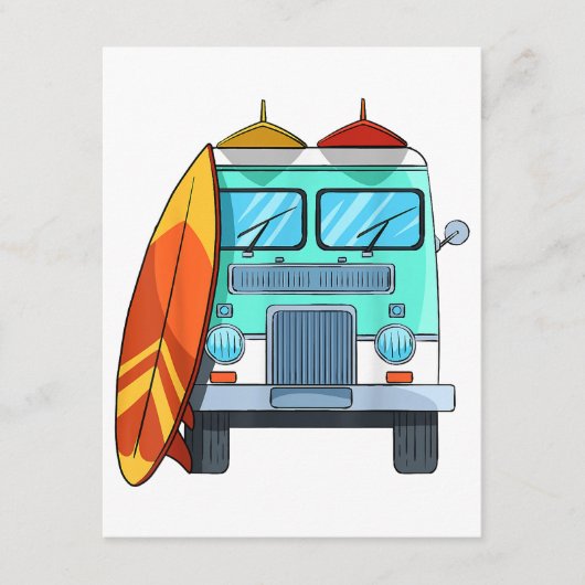 Surf Van Surfboard Palm Trees Surfende Surfer Wave Informatiekaartje (Voorkant)