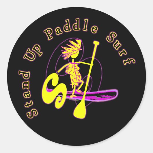 Surf voor opstand-peddel ronde sticker (Voorkant)