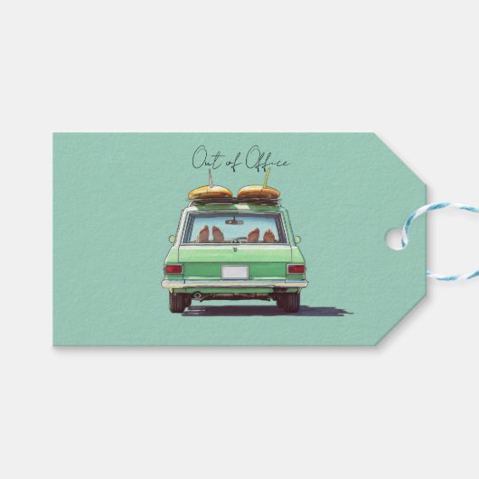 Surf Wagon Road Trip – Retro strandauto Cadeaulabel (Voorkant (Horizontaal))