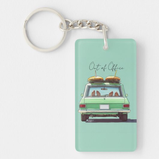 Surf Wagon Road Trip – Retro strandauto Sleutelhanger (Voorkant)