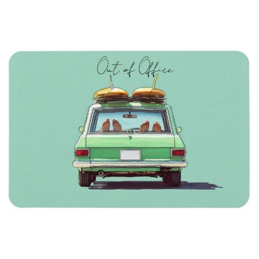Surf Wagon Roadtrip – Retro Strandauto Magneet (Horizontaal)