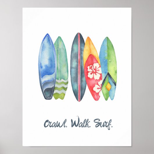 Surf Watercolor Baby Nursery Print Surfplanken (Voorkant)