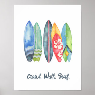 Surf Watercolor Babykamer Print Surfplanken