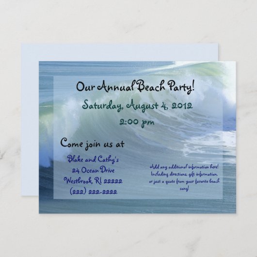 Surf Wave Beach Party-uitnodiging Kaart (Voorkant / Achterkant)