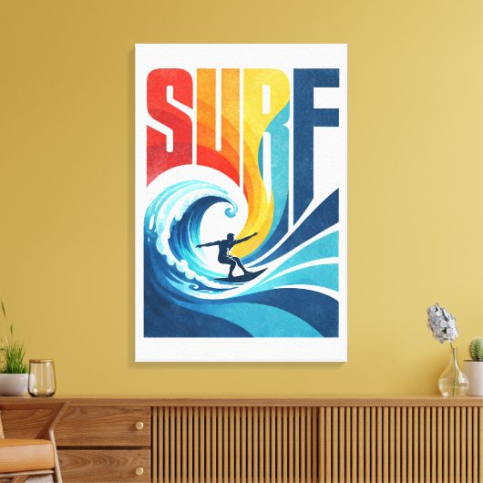 SURF Wave Surfer – Retro Surf Lifestyle Kunst Canvas Afdruk (Insitu (Woonkamer))