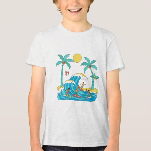 Surf & Waves – Cartoon Beach Boy T-shirt (Voorkant)