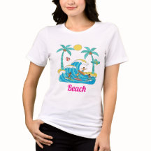 Surf & Waves – Cartoon Beach Dames T-Shirt