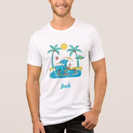Surf & Waves – Cartoon Beach Heren T-Shirt (Voorkant)