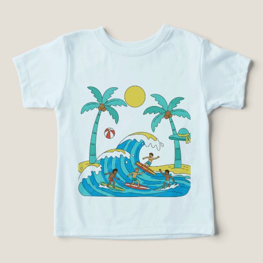 Surf & Waves – Cartoon Beach Peuter T-shirt (Design voorkant)