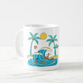 Surf & Waves – Cartoon Strand Cadeaobeker Koffiemok
