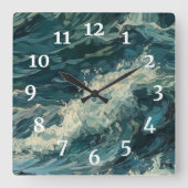 Surf Whitecaps Schilderij Vierkante Klok (Voorkant)