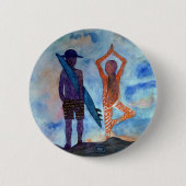 Surf Yoga Sunset Tekening Boho Badge Ronde Button 5,7 Cm (Voorkant)