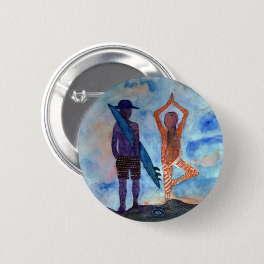 Surf Yoga Sunset Tekening Boho Badge Ronde Button 5,7 Cm (Voorkant /achterkant)