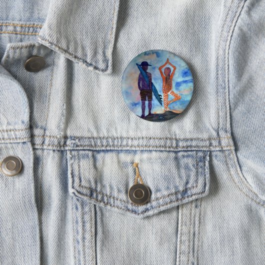 Surf Yoga Sunset Tekening Boho Badge Ronde Button 5,7 Cm (In situ)