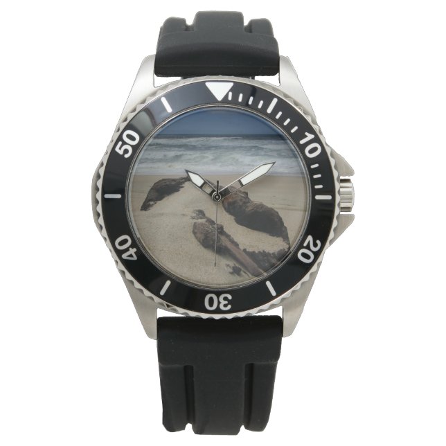 Surf Zand en driftwood West Coast Landscape Beach Horloge (Voorkant)