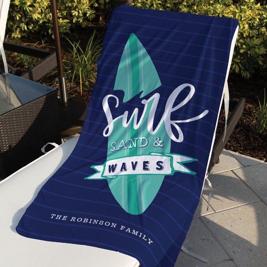 Surf Zand & Waves Retro Blauwgroen- en Navy Surfbo Strandlaken