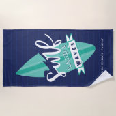 Surf Zand & Waves Retro Blauwgroen- en Navy Surfbo Strandlaken (Voorkant)