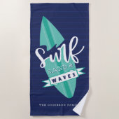 Surf Zand & Waves Retro Blauwgroen- en Navy Surfbo Strandlaken (Voorkant)
