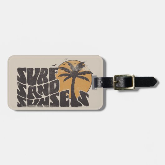 Surf Zand Zonsondergangen Beach Life Palm Tree Bagagelabel (Voorkant horizontaal)