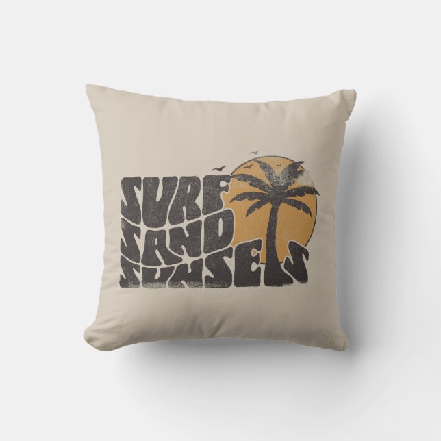 Surf Zand Zonsondergangen Beach Life Palm Tree Kussen (Voorkant)