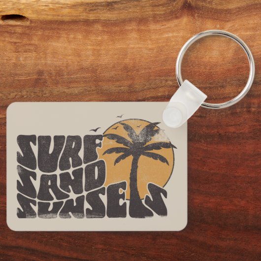 Surf Zand Zonsondergangen Beach Life Palm Tree Sleutelhanger (Voorkant)