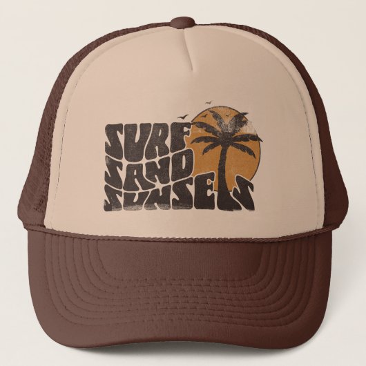 Surf Zand Zonsondergangen Beach Life Palm Tree Trucker Pet (Voorkant)