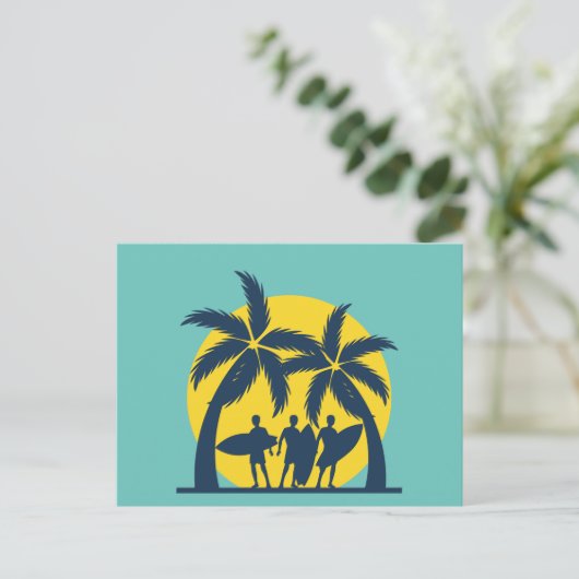 Surf zon- en palmbomen koel surf briefkaart (Staand voorkant)