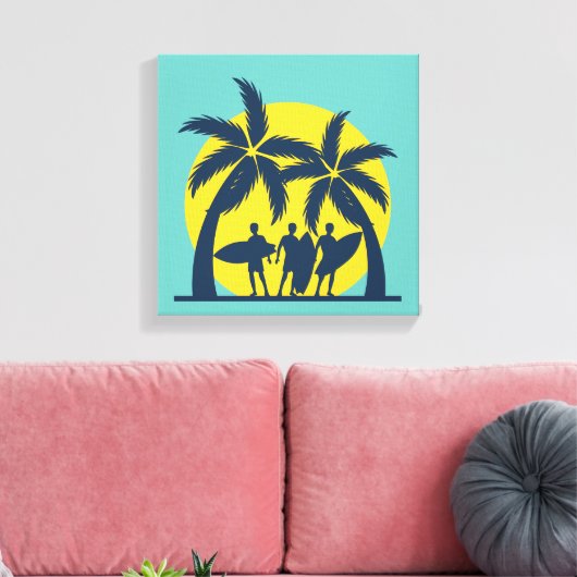 Surf zon- en palmbomen koel surf canvas afdruk (Insitu (Woonkamer))