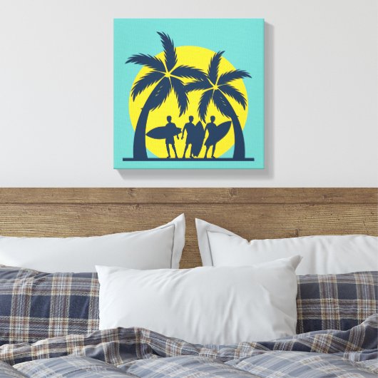 Surf zon- en palmbomen koel surf canvas afdruk (Insitu (Slaapkamer))