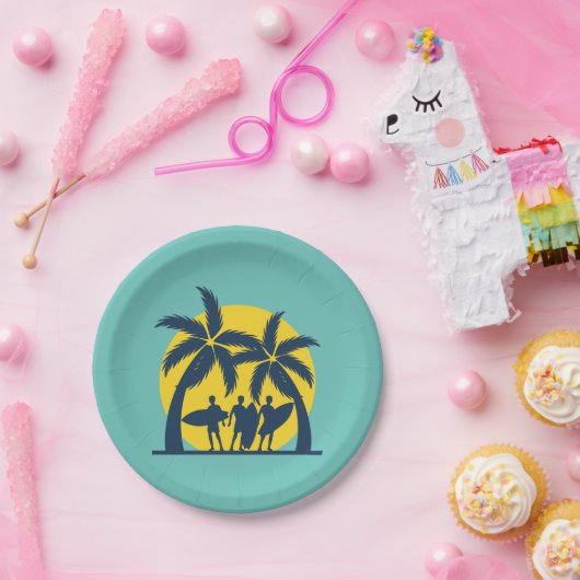 Surf zon- en palmbomen koel surf papieren bordje (Feest)