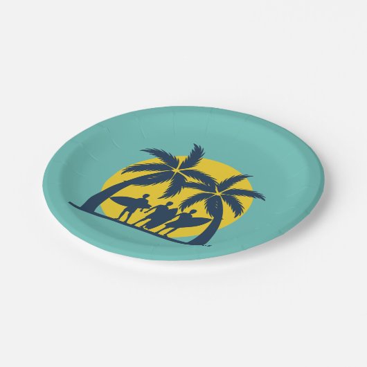 Surf zon- en palmbomen koel surf papieren bordje (Gekanteld)