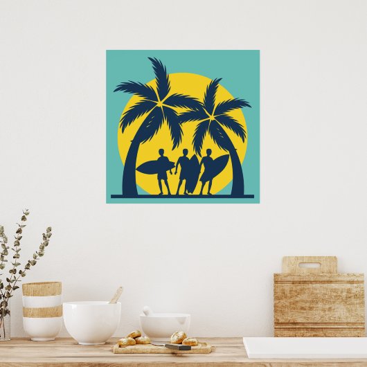 Surf zon- en palmbomen koel surf poster (Keuken)