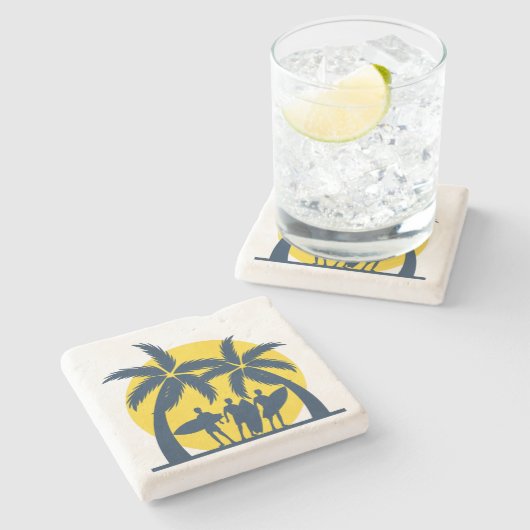 Surf zon- en palmbomen koel surf stenen onderzetter (Zijkant)
