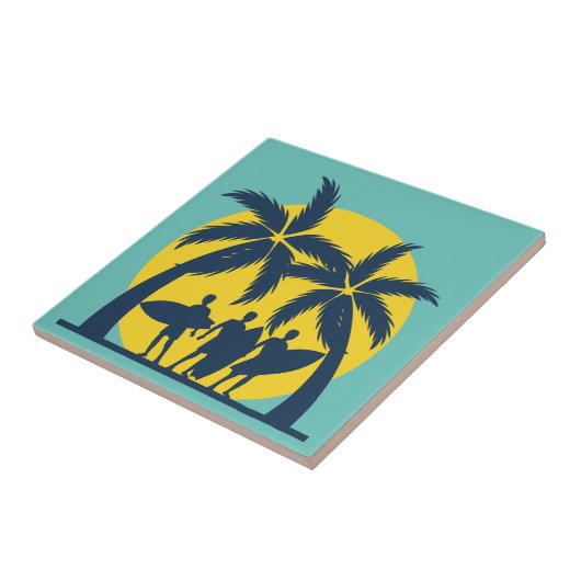 Surf zon- en palmbomen koel surf tegeltje (Zijkant)
