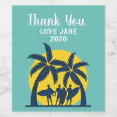 Surf zon- en palmbomen koel surf wijn etiket (Enkel label)