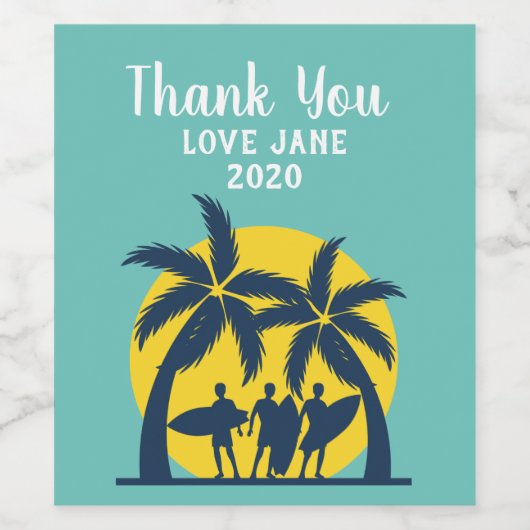 Surf zon- en palmbomen koel surf wijn etiket (Enkel label)