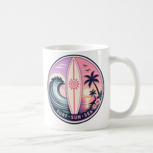 Surf • Zon • Zee Retro Tropische Golf Badge   Vint Koffiemok