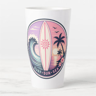 Surf • Zon • Zee Retro Tropische Golf Badge   Vint Latte Mok