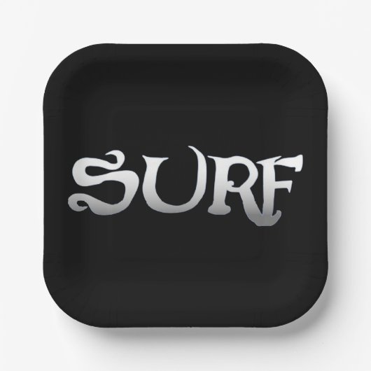 Surf zwart vierkant papier borden papieren bordje (Voorkant)