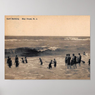 Surf zwemmen, Bay Head NJ, Vintage Poster