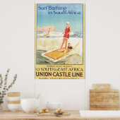 Surf zwemmen in Zuid-Afrika Vintage Travel Poster (Keuken)