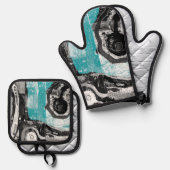 Surface Current – Abstracte Stroom & Structuur Ove Ovenwant & Pannenlap Set (Voorkant / Achterkant)