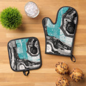 Surface Current – Abstracte Stroom & Structuur Ove Ovenwant & Pannenlap Set (Top down)