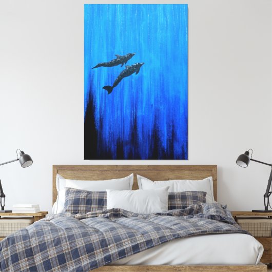 Surface dolphins canvas afdruk (Insitu (Slaapkamer))
