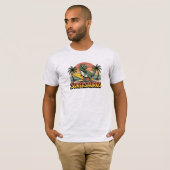 Surfasaurus Retro Surfing Dinosaur T-Shirt (Voorkant volledig)