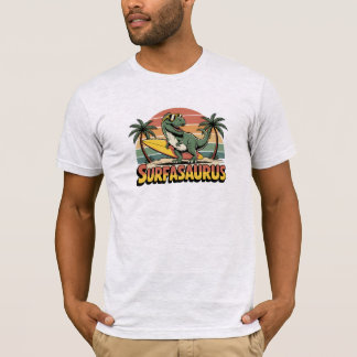 Surfasaurus Retro Surfing Dinosaur T-Shirt