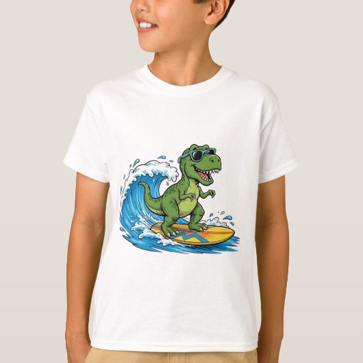 surfasaurus t-shirt een surfende dinosaurus (Voorkant)