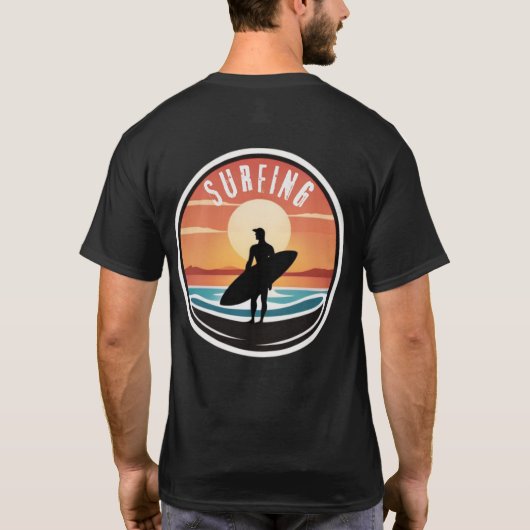 Surfavontuur bij zonsondergang -  Surven Silhouett T-shirt (Achterkant)