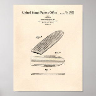Surfboard 1958 Patent Art Old Peper Poster