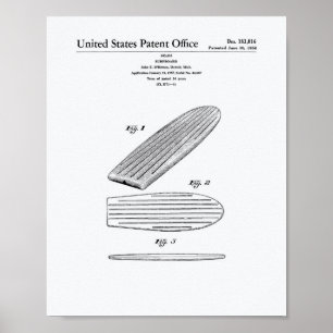 Surfboard 1958 Patent Art-witboek Poster